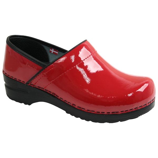 Women's Closed Back Clog, Patent leather Upper, Polyurethane Outsole, Red, Size 10.5-11 M